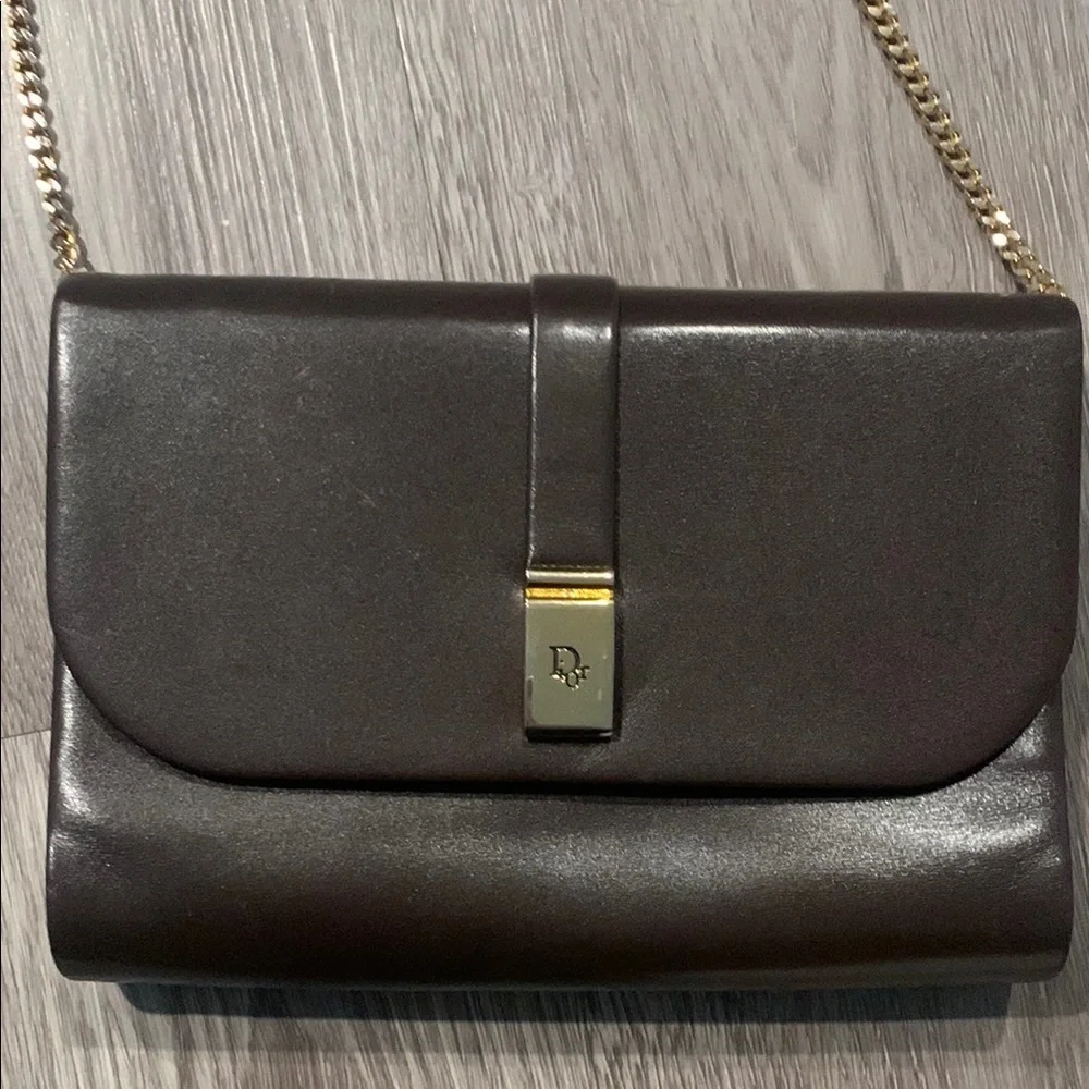 Dior leather shoulder bag brown and gold